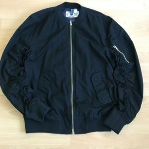Men Black Streetwear Bomber Jacket Gold Zipper